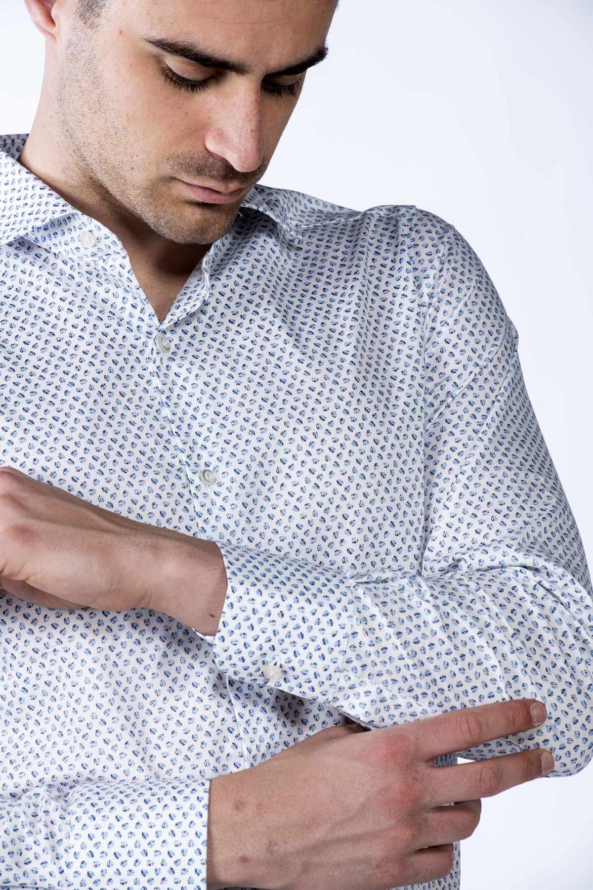 Men's flower patterned cotton shirt blue