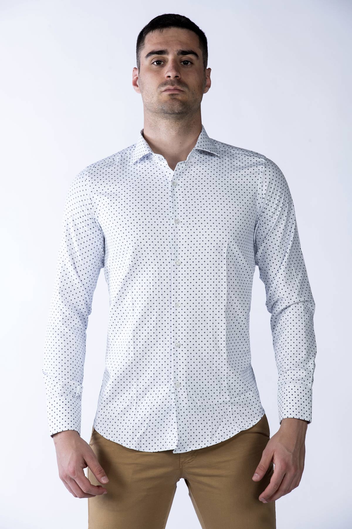 Camicia cotone uomo micro fantasia blu