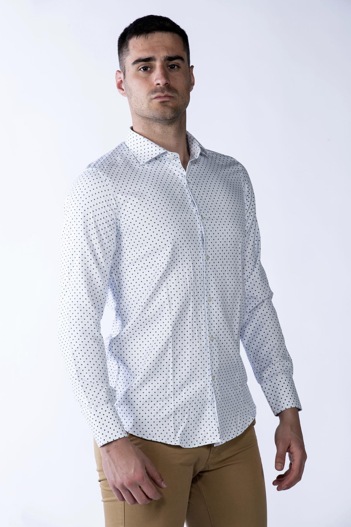 Camicia cotone uomo micro fantasia blu